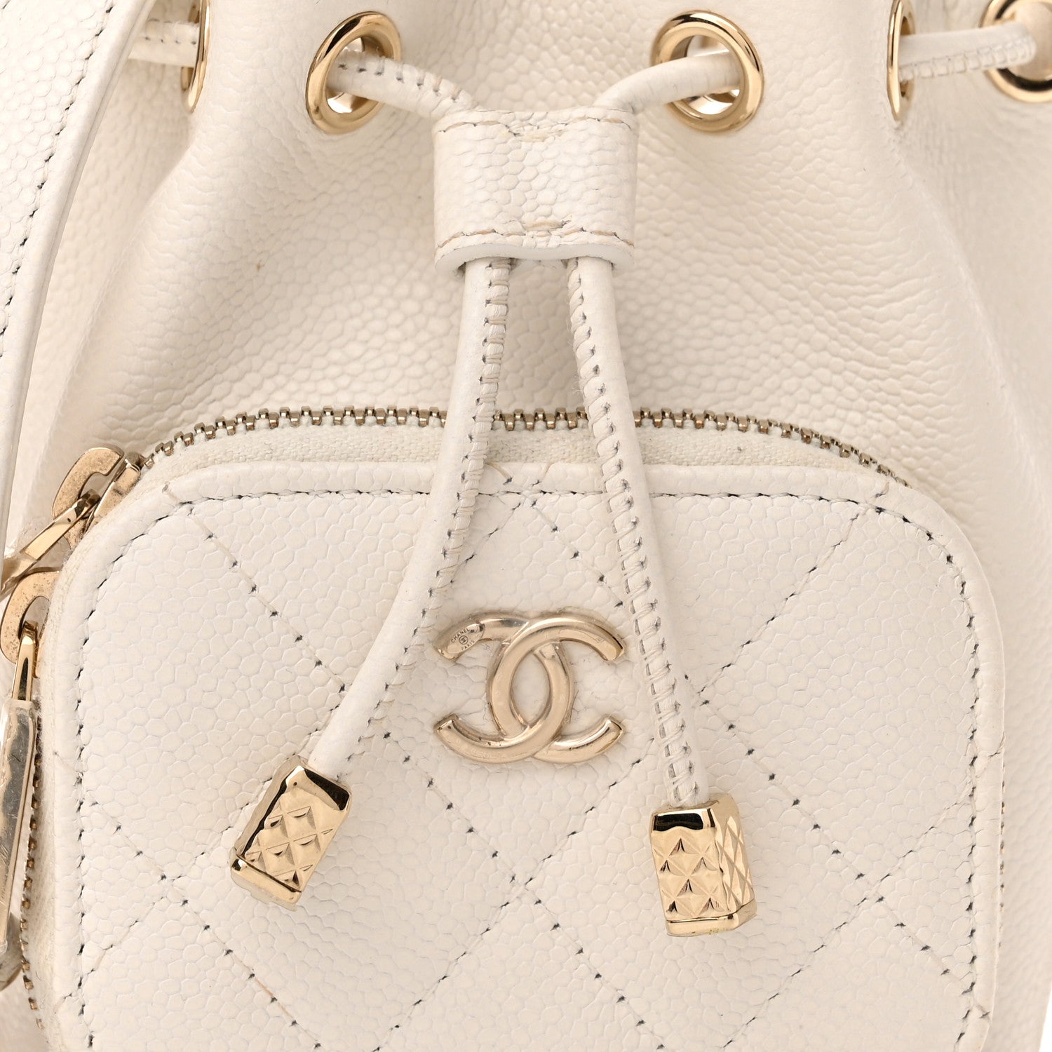 Chanel Caviar Quilted Mini CC Pocket Bucket Bag White 8 of 11