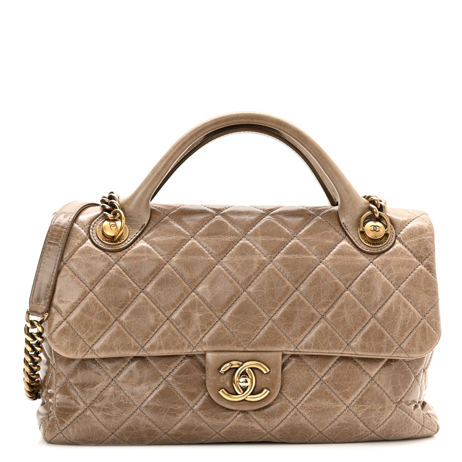 Chanel Glazed Calfskin Castle Rock Medium Flap Dark Beige 1 of 11