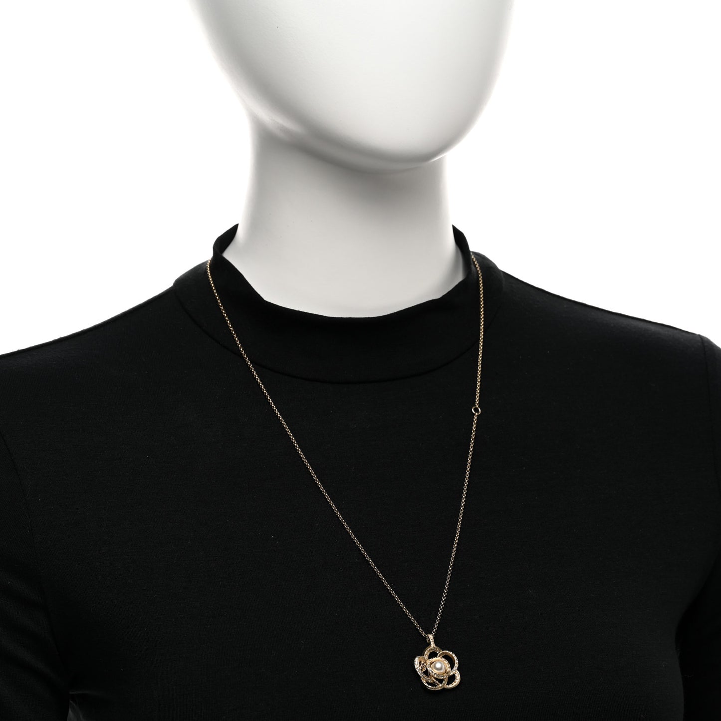 Crystal Pearl Camellia Necklace Gold