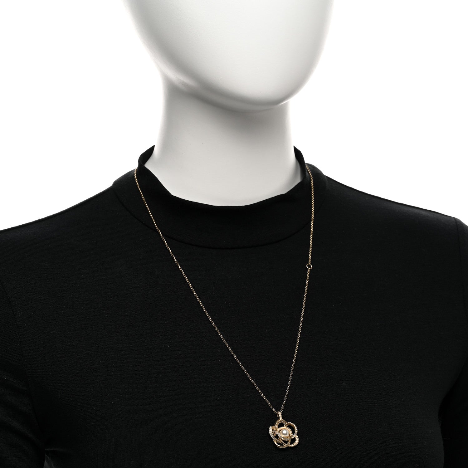 Chanel Crystal Pearl Camellia Necklace Gold 2 of 6