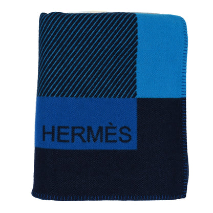 Hermes Wool Cashmere H Riviera Blanket Bleu Paon 1 of 4