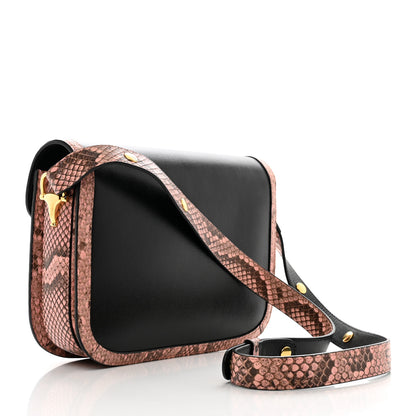 Gucci Azalea Calfskin Snakeskin Horsebit 1955 Shoulder Bag Black Pink 3 of 11