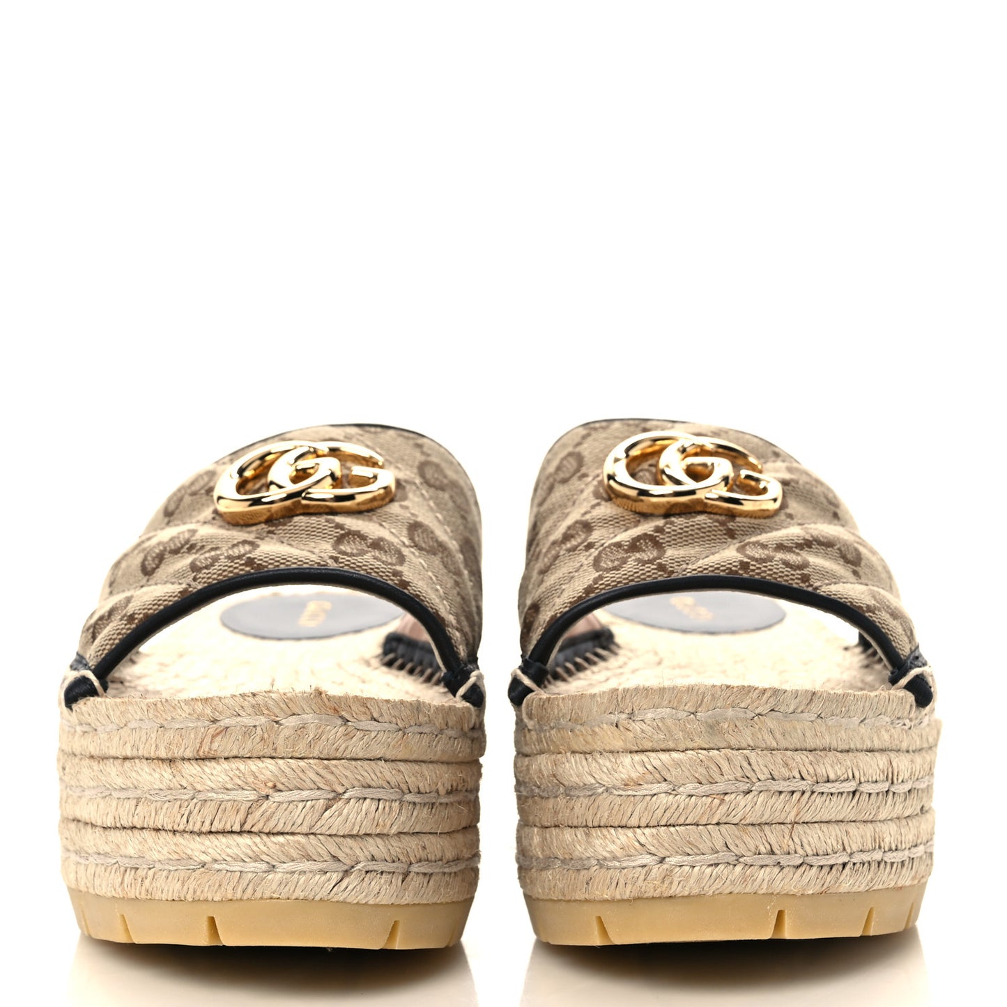 Monogram Matelasse Diagonal GG Marmont Platform Espadrille Slide Sandals 36 Beige Ebony Black
