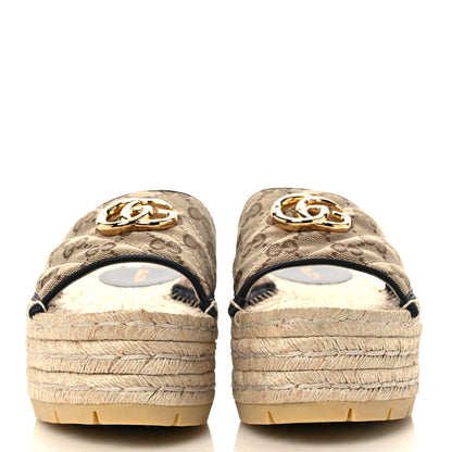 Gucci Monogram Matelasse Diagonal GG Marmont Platform Espadrille Slide Sandals 36 Beige Ebony Black 2 of 9
