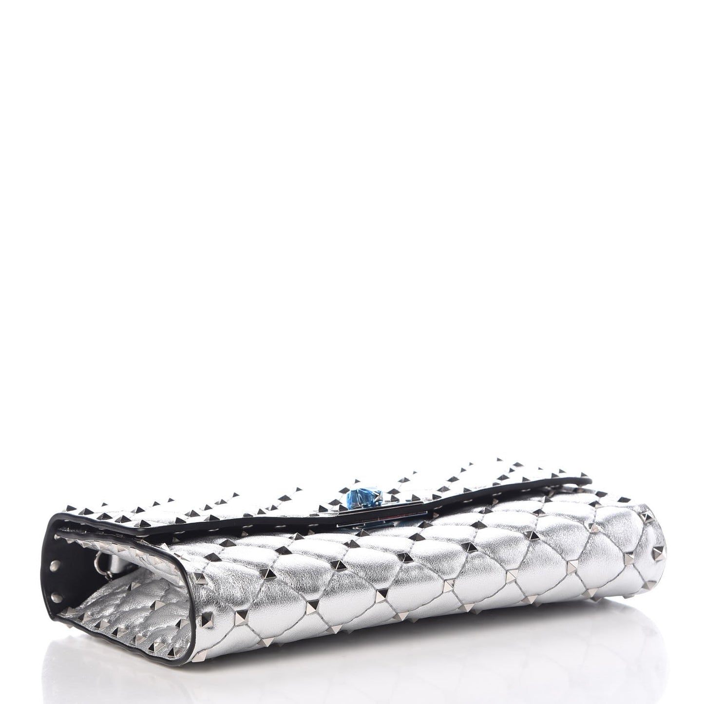 Metallic Nappa Rockstud Spike Wallet on Chain Silver