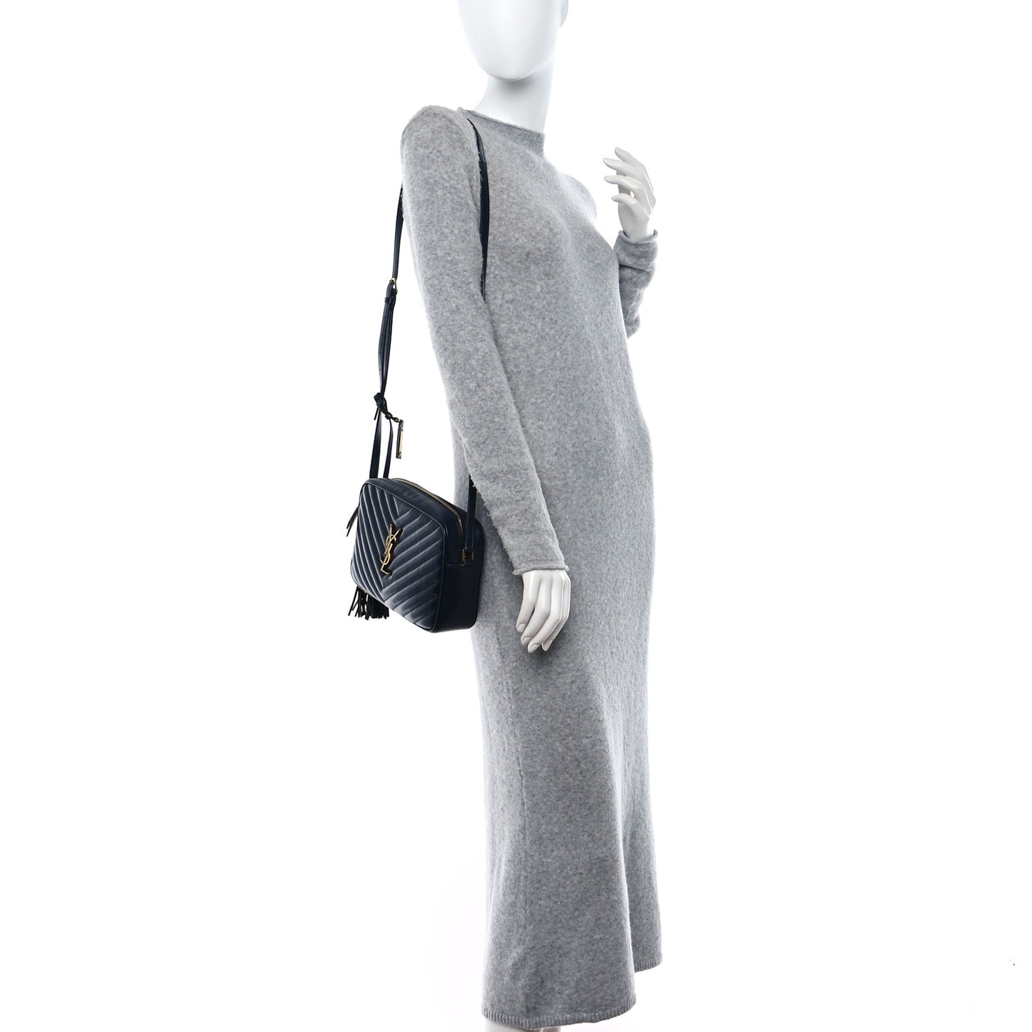 SAINT LAURENT Calfskin Matelasse Monogram Lou Camera Bag Navy