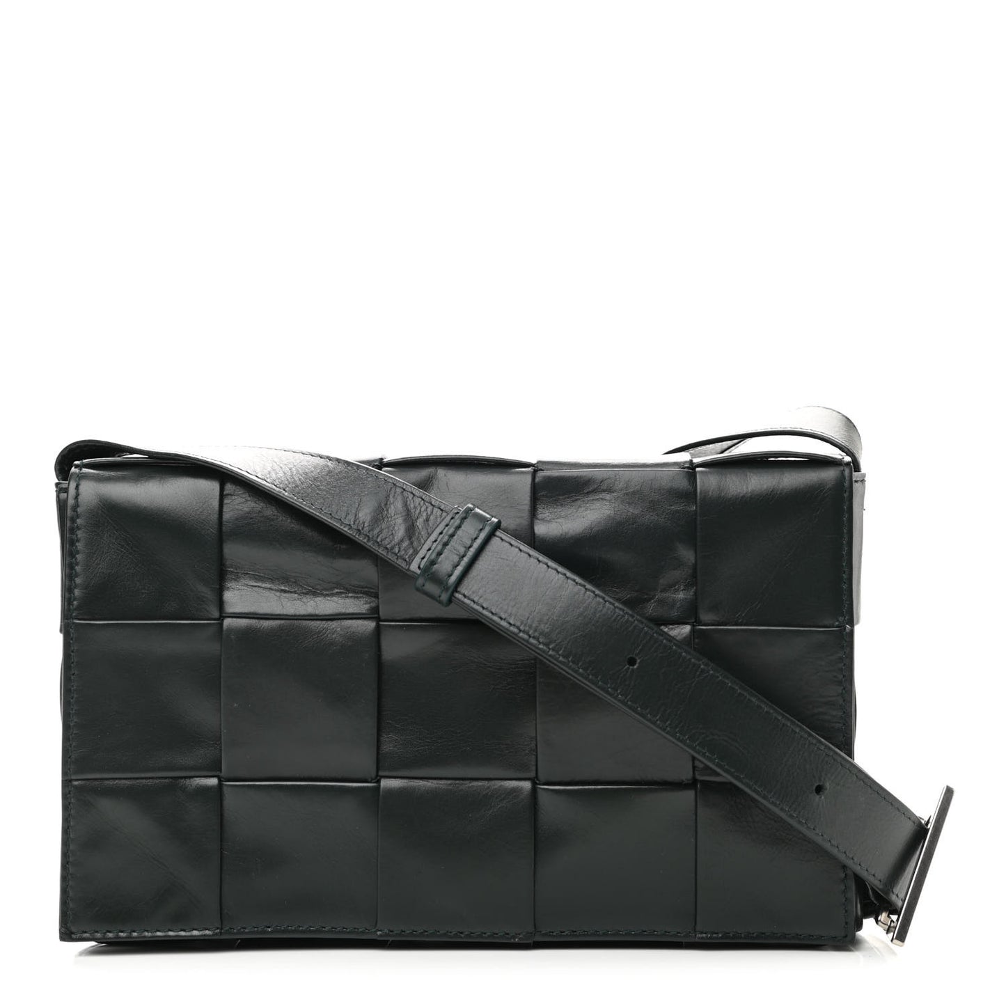Paper Calfskin Maxi Intreccio Cassette Crossbody Bag Black