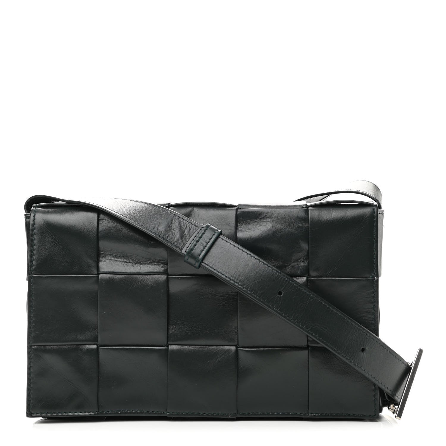 Bottega Veneta Paper Calfskin Maxi Intreccio Cassette Crossbody Bag Black 1 of 9