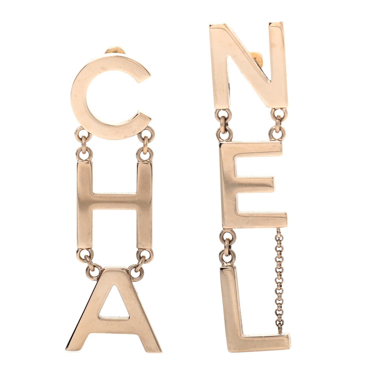 Metal Cha-Nel Logo Drop Earrings Gold