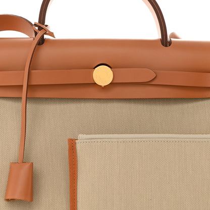 Hermes Military Toile Vache Hunter Herbag Zip Retourne 31 PM Beton Naturel 7 of 12