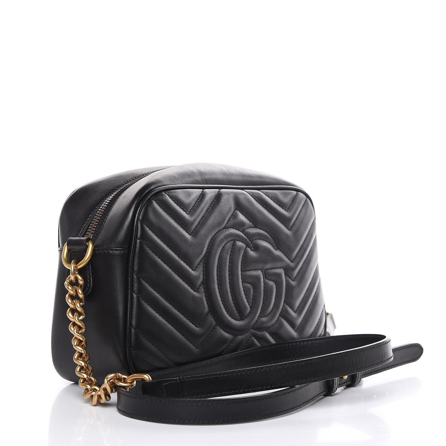 Calfskin Matelasse Small GG Marmont Chain Shoulder Bag Black