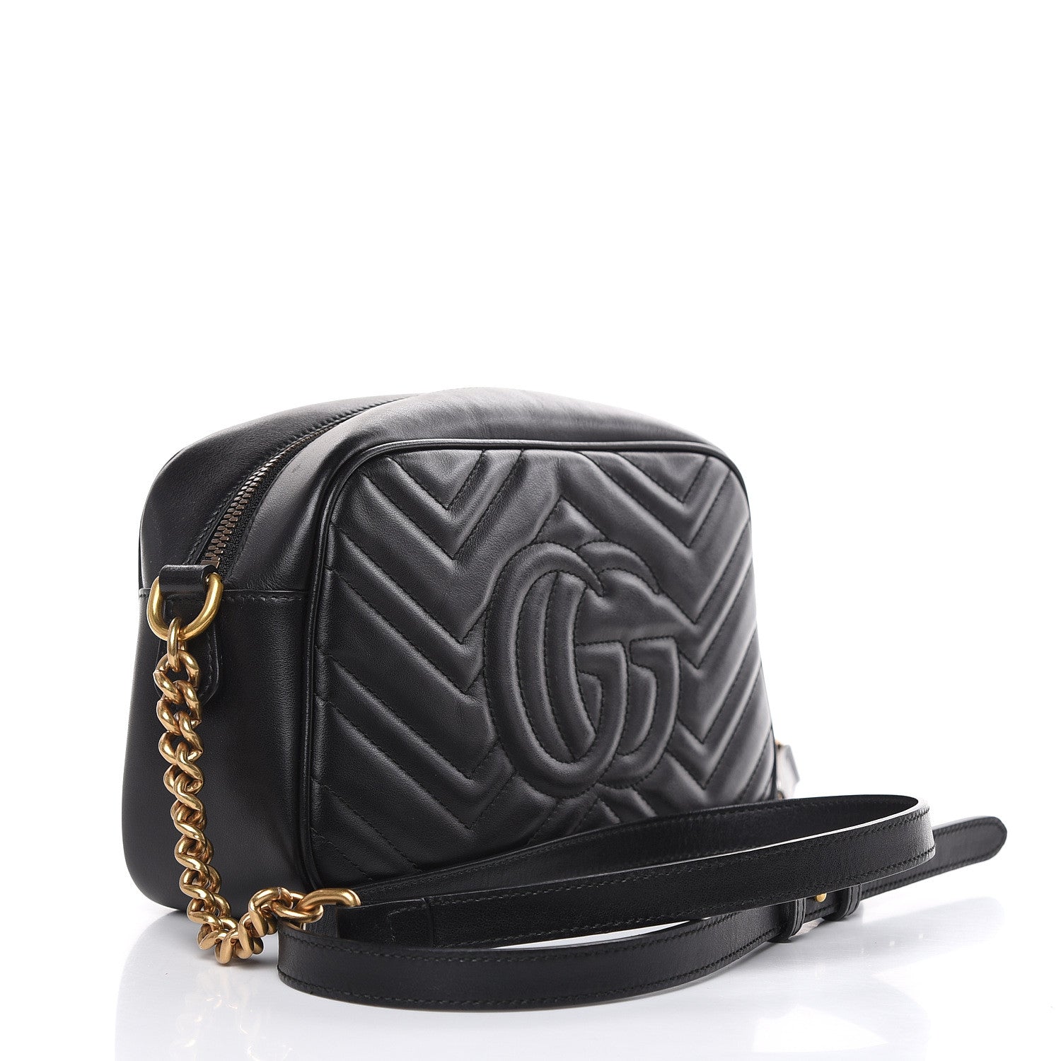 Gucci Calfskin Matelasse Small GG Marmont Chain Shoulder Bag Black 3 of 9