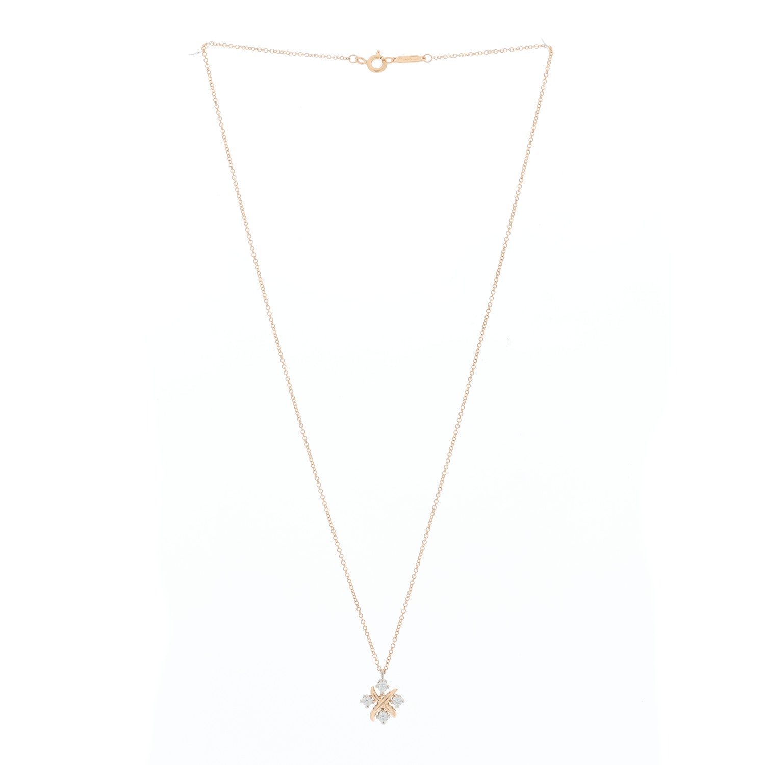 Tiffany 18K Rose Gold Platinum Diamond Schlumberger Lynn Pendant Necklace 2 of 5