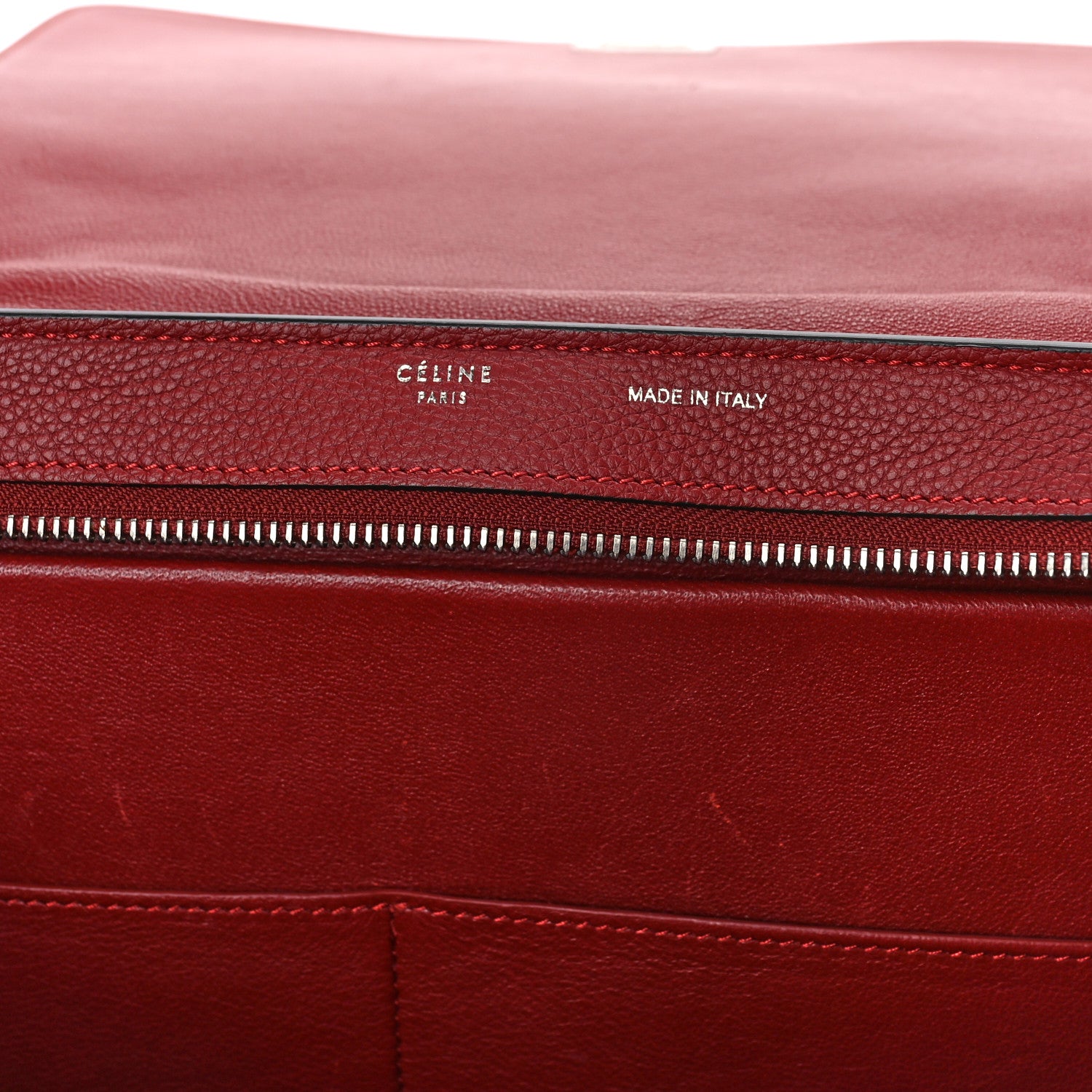 Celine Drummed Calfskin Suede Small Trapeze Merlot 5 of 8