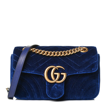 Gucci Velvet Matelasse Mini GG Marmont Shoulder Bag Cobalt Blue 1 of 6