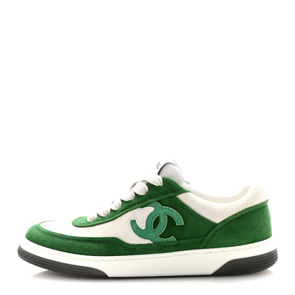 Chanel Suede Kidskin Womens CC Sneakers 37 White Green 1 of 10