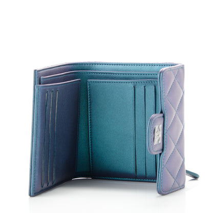 Chanel Metallic Lambskin Quilted Compact Flap Wallet Turquoise 5 of 9