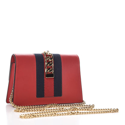 Gucci Calfskin Super Mini Sylvie Chain Shoulder Bag Hibiscus Red 2 of 9