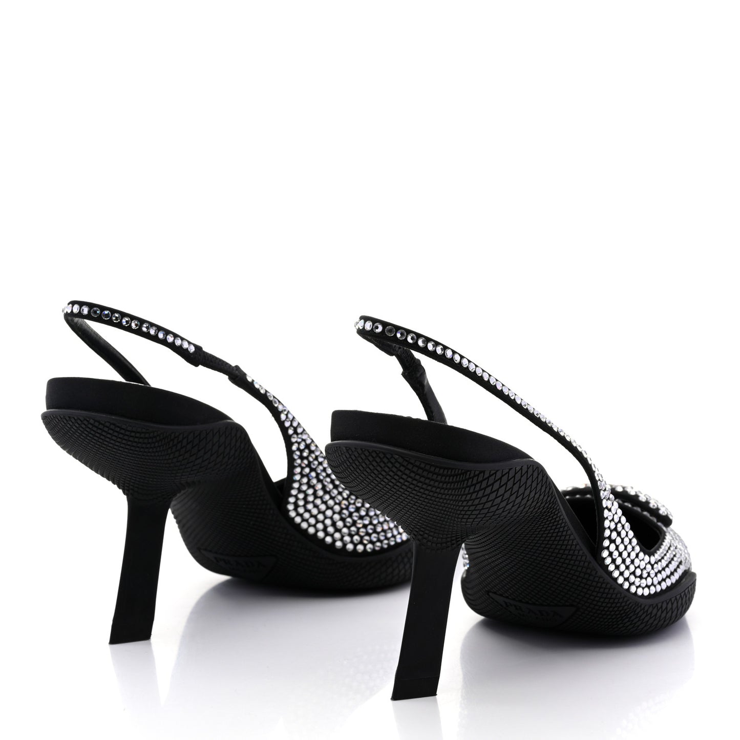 Satin Crystal Logo 90mm Slingback Pumps 36.5 Cristal