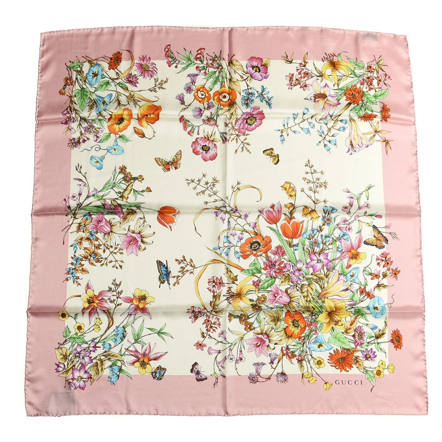 Silk Twill Eighties Bouquet Square Scarf Pink Ivory