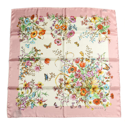 Gucci Silk Twill Eighties Bouquet Square Scarf Pink Ivory 1 of 4