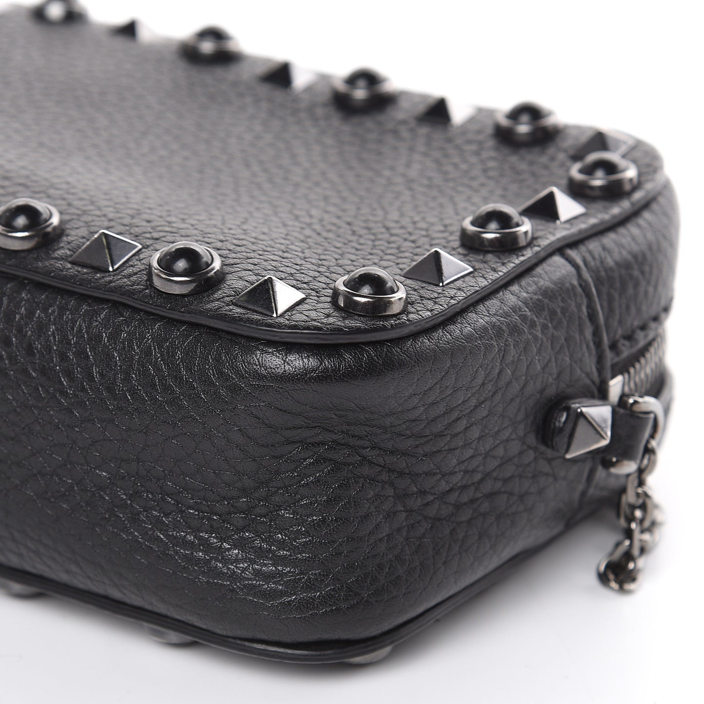 Calfskin Small Rockstud Rolling Chain Camera Crossbody Bag Black