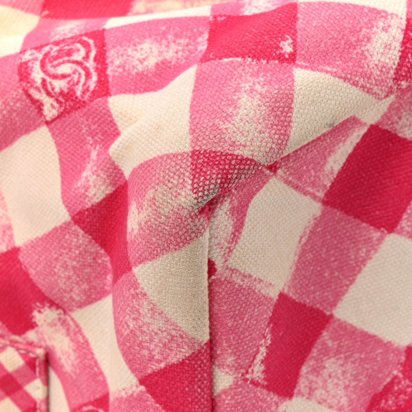 Canvas Gingham Printed CC Lunch Box Bag Pink White