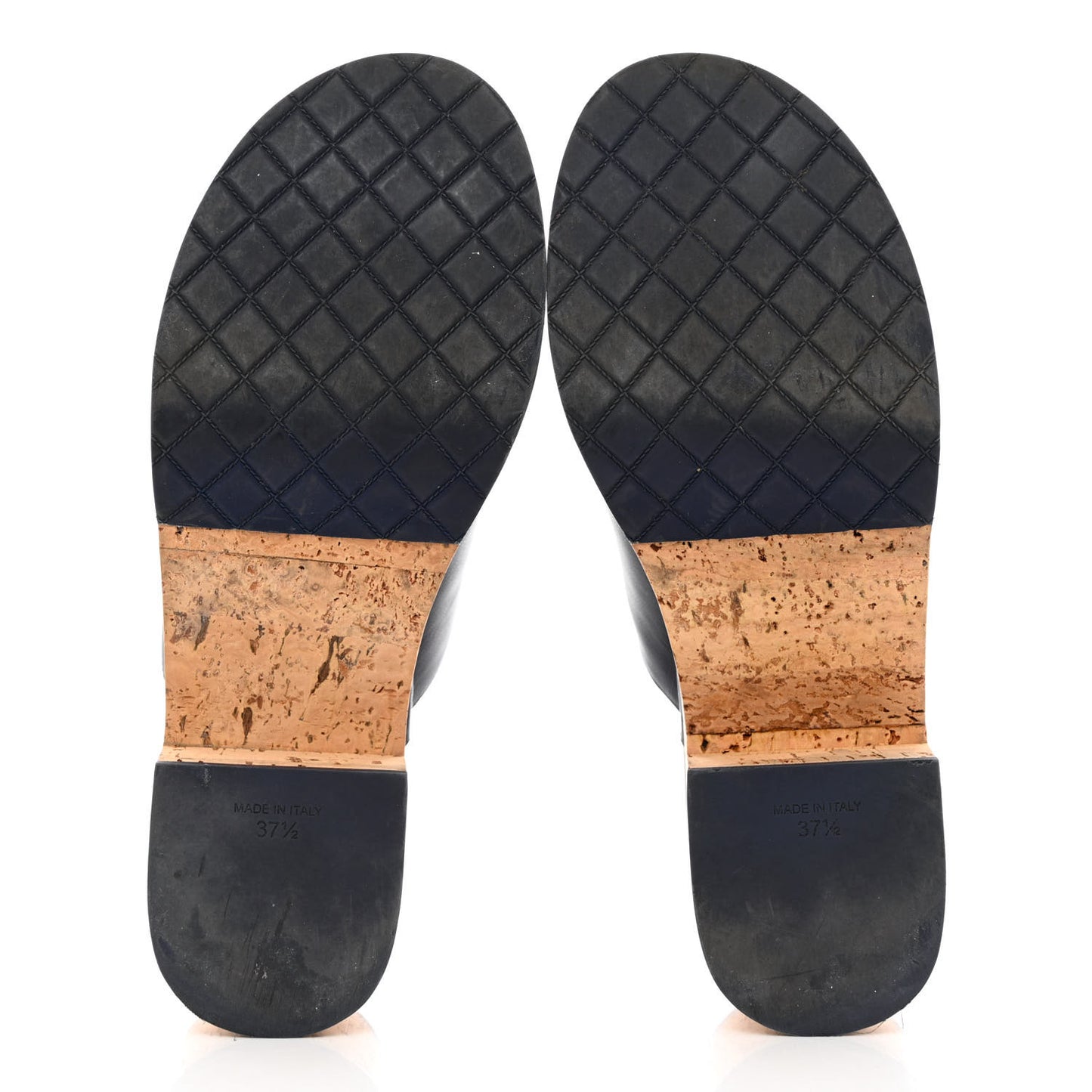 Calfskin Cork Cap Toe Platform Mules 37.5 Navy Black