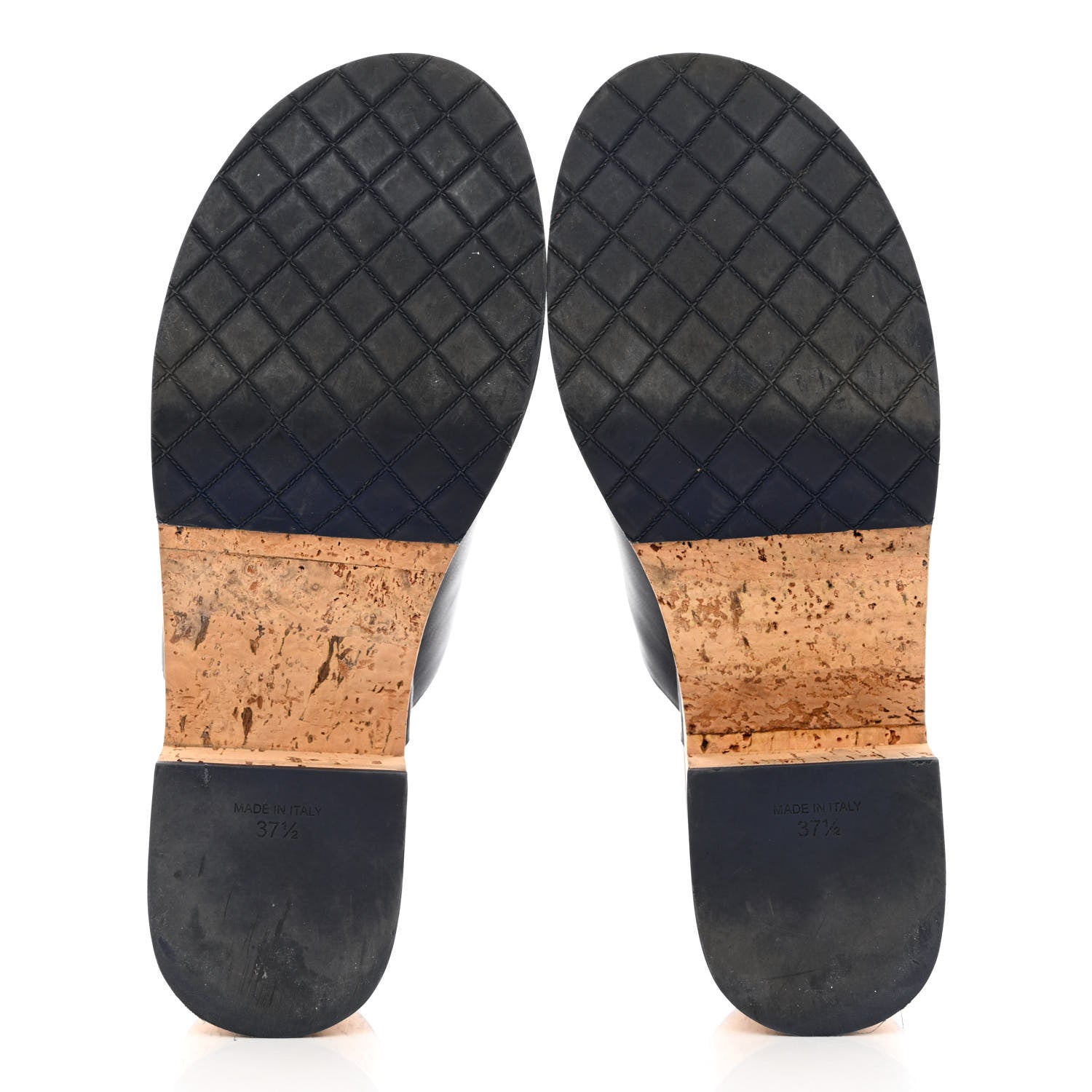 Chanel Calfskin Cork Cap Toe Platform Mules 37.5 Navy Black 5 of 10