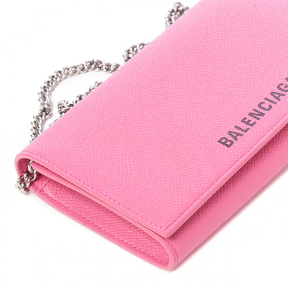 Balenciaga Signature Grained Calfskin Logo Ville Wallet on Chain Bubble Gum Black 5 of 8