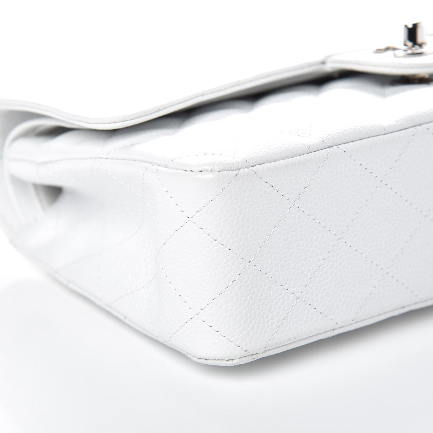 Caviar Quilted Medium Double Flap Bijoux Chain White