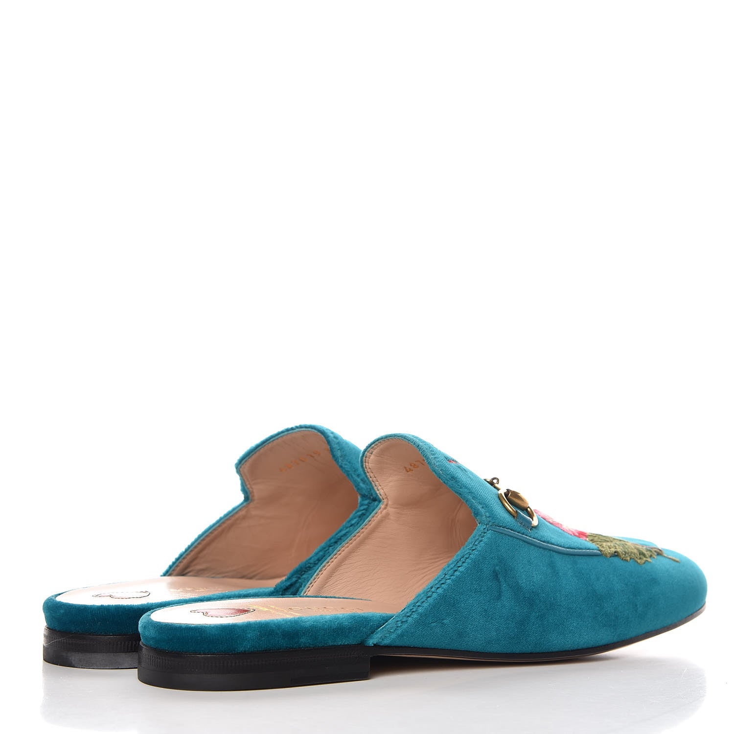 Gucci Velvet Floral Embroidered Womens Princetown Slippers 38 Pavone 4 of 12
