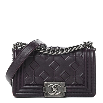 Chanel Calfskin Crystal Embossed Small Boy Flap Plum 1 of 15