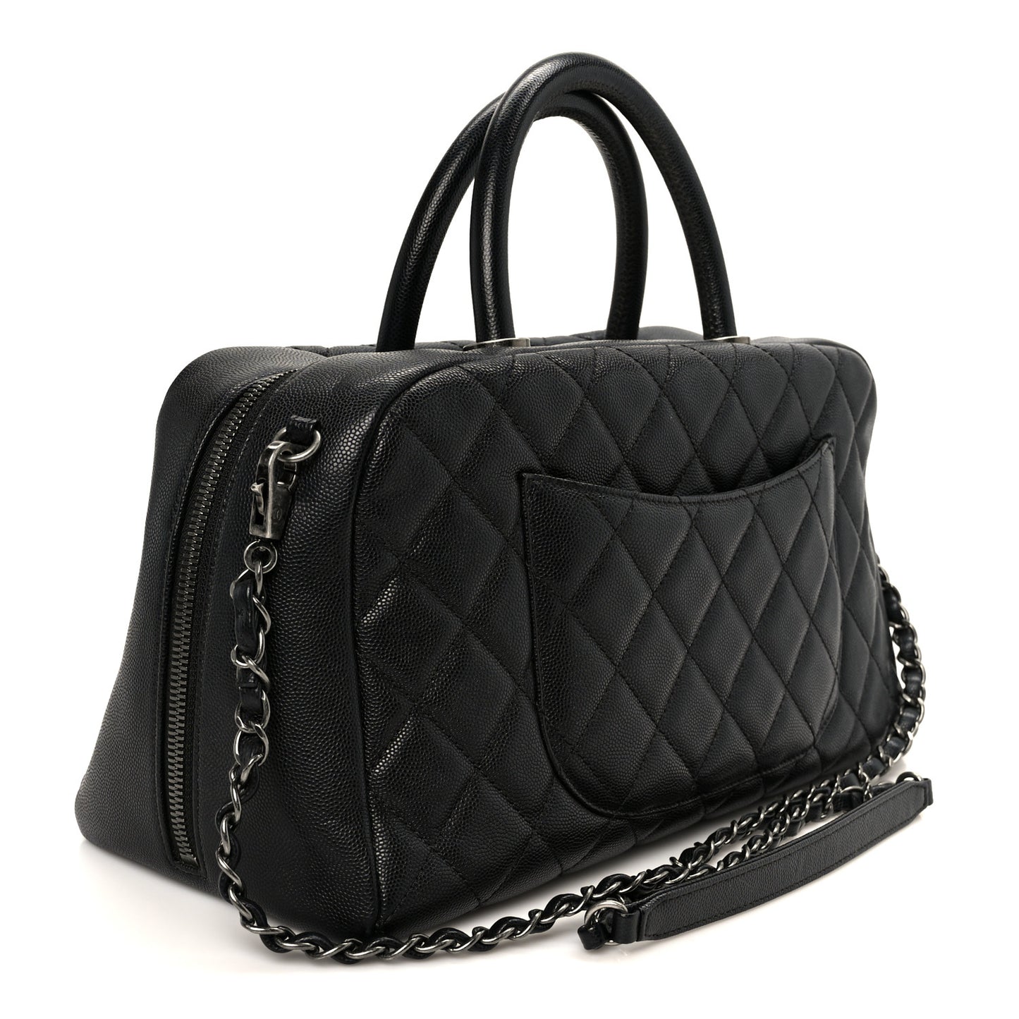 Caviar Quilted Large Coco Handle Bowling Bag Black