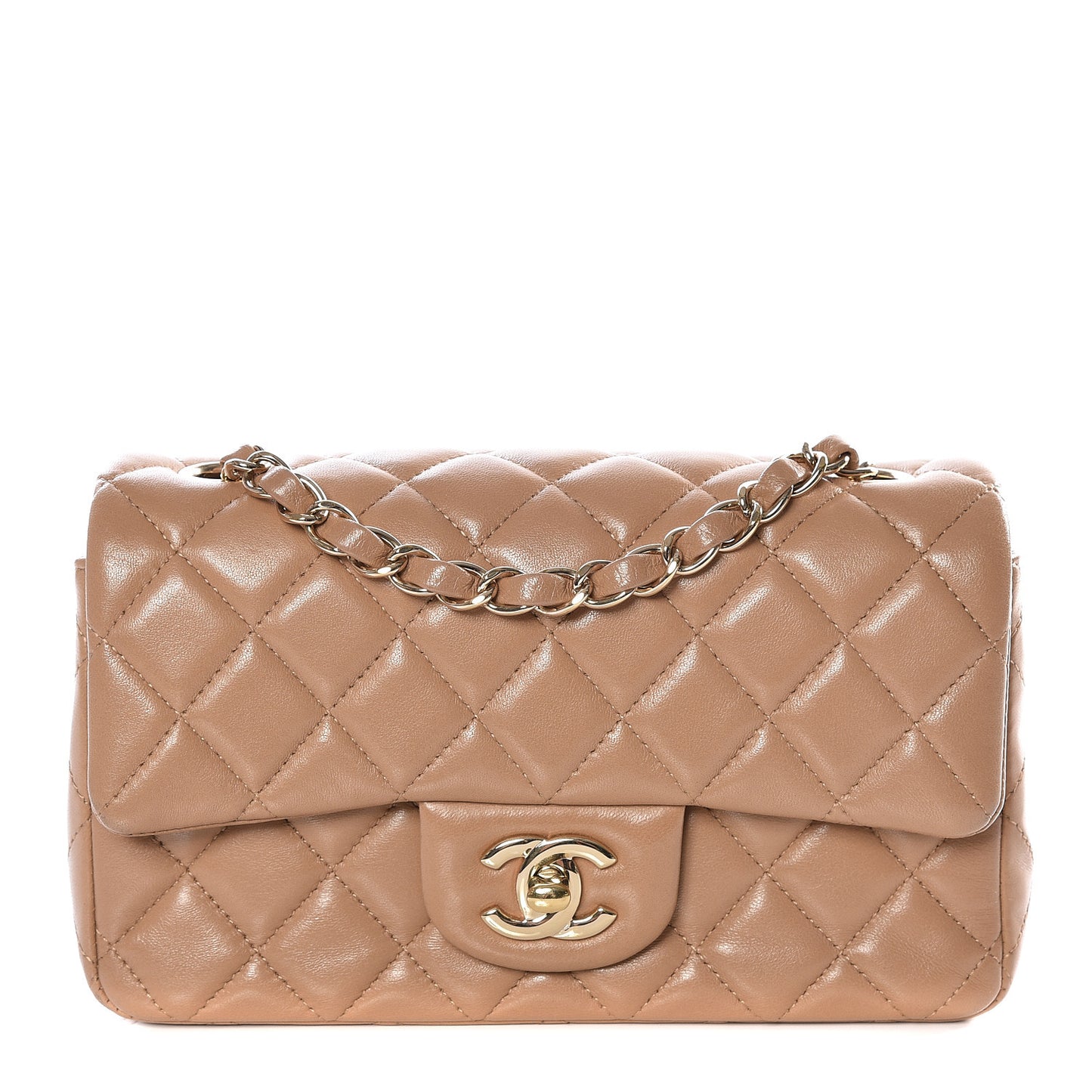 Lambskin Quilted Mini Rectangular Flap Beige