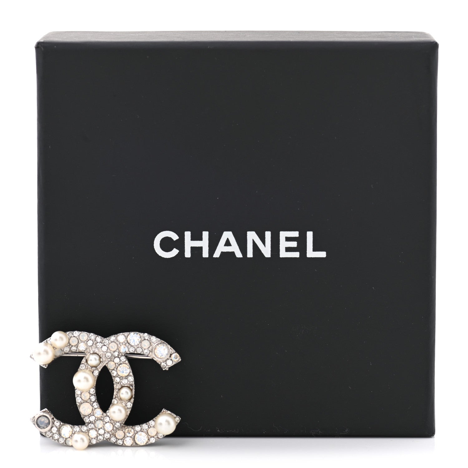 Chanel Pearl Crystal CC Mini Brooch Silver 7 of 7
