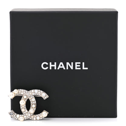 Chanel Pearl Crystal CC Mini Brooch Silver 7 of 7