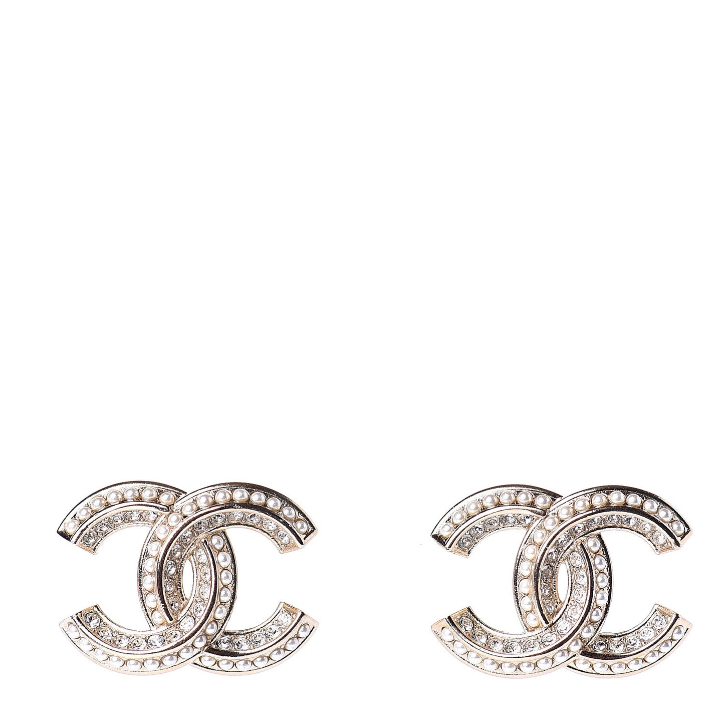 Crystal Pearl CC Earrings Light Gold