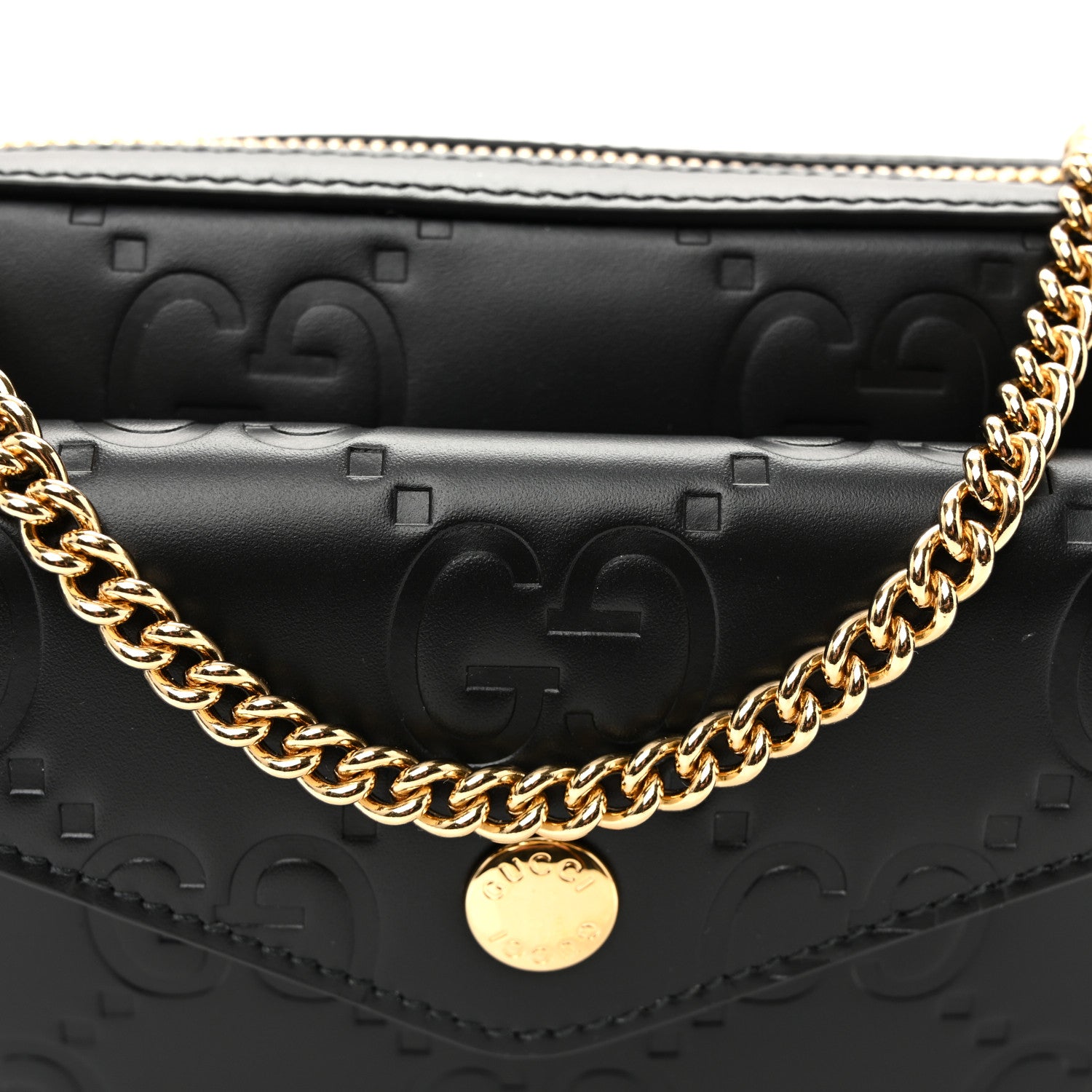 Gucci Calfskin GG Super Mini Debossed Chain Wallet Black 8 of 10