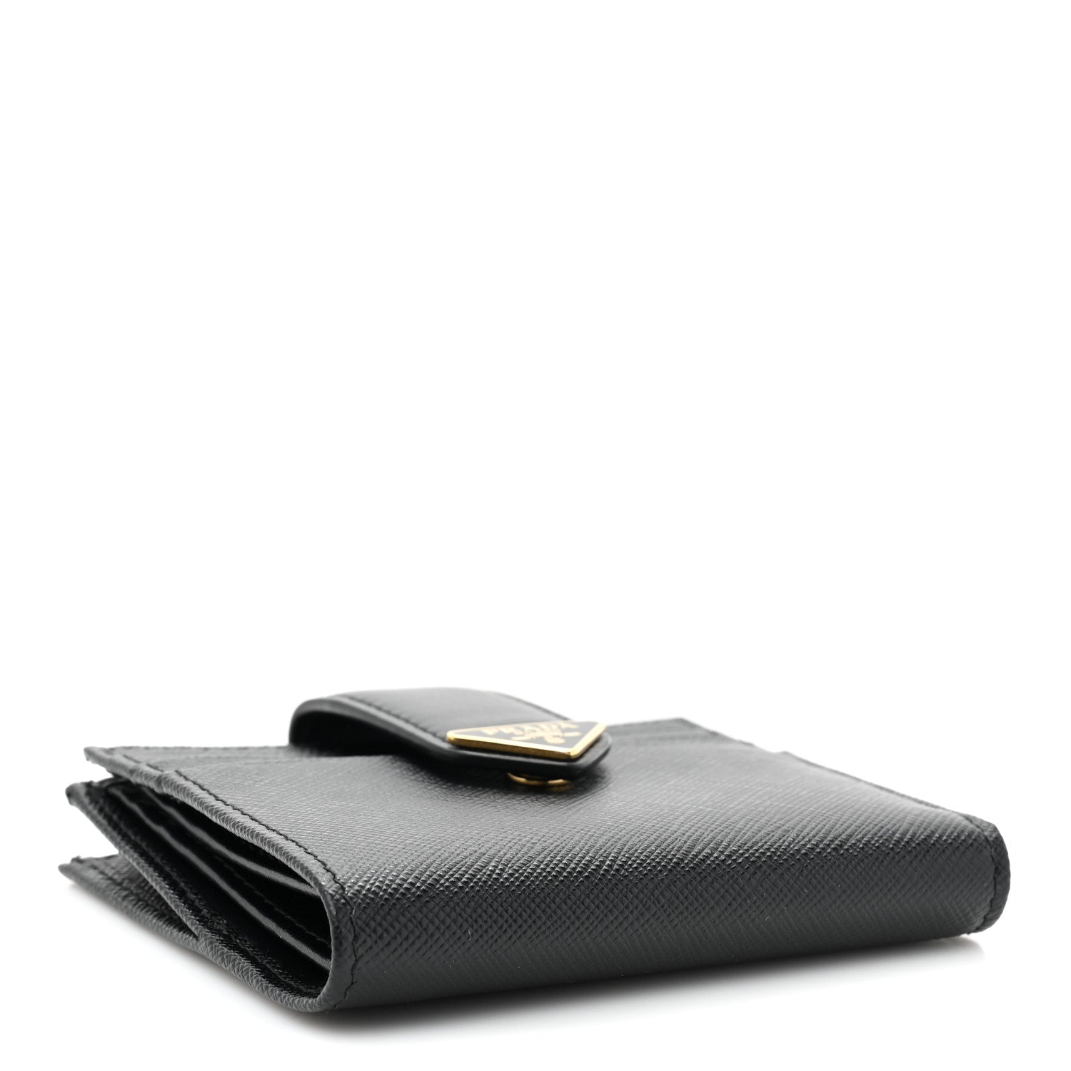 Prada Saffiano Tab Small Triangle Compact Wallet Black 4 of 11