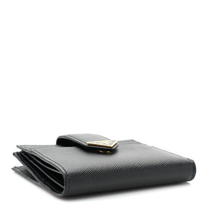 Prada Saffiano Tab Small Triangle Compact Wallet Black 4 of 11