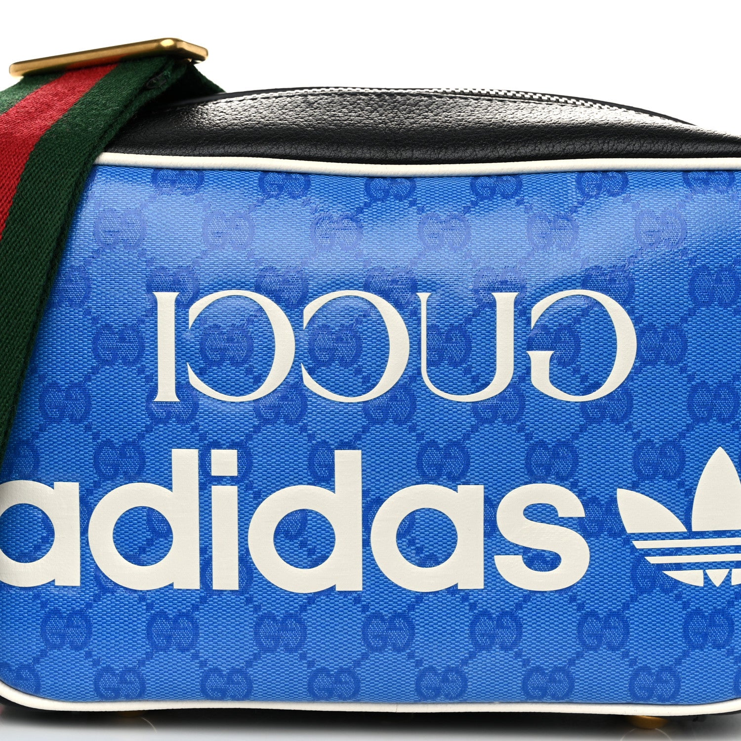 Gucci X ADIDAS Crystal Vintage Monogram Textured Dollar Calfskin Web Trefoil Logo Small Messenger Bag Bright Splash Off White Black 8 of 10