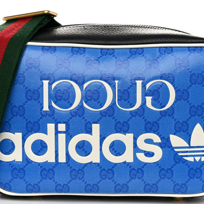 Gucci X ADIDAS Crystal Vintage Monogram Textured Dollar Calfskin Web Trefoil Logo Small Messenger Bag Bright Splash Off White Black 8 of 10