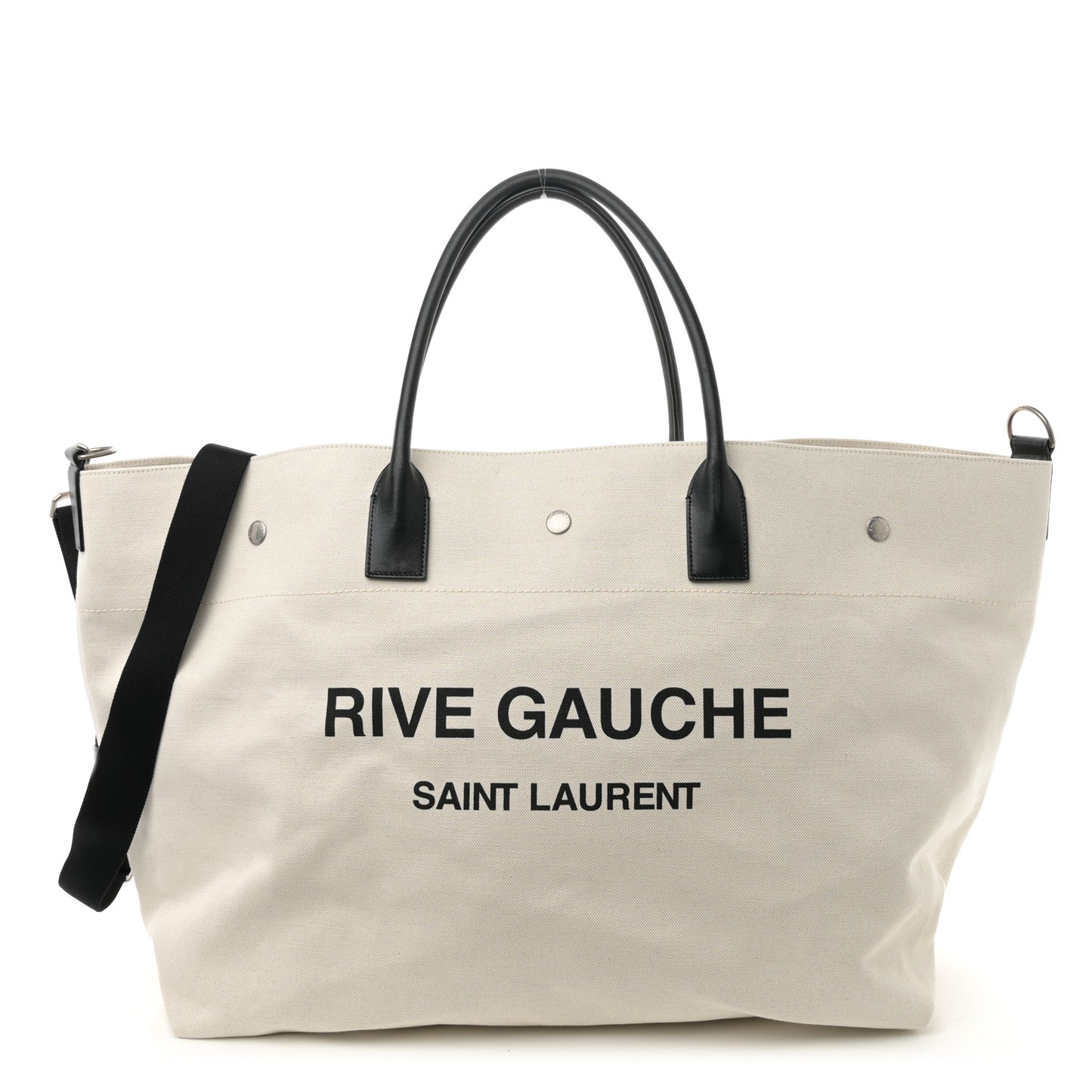 Linen Calfskin Rive Gauche Maxi Tote Grege et Noir