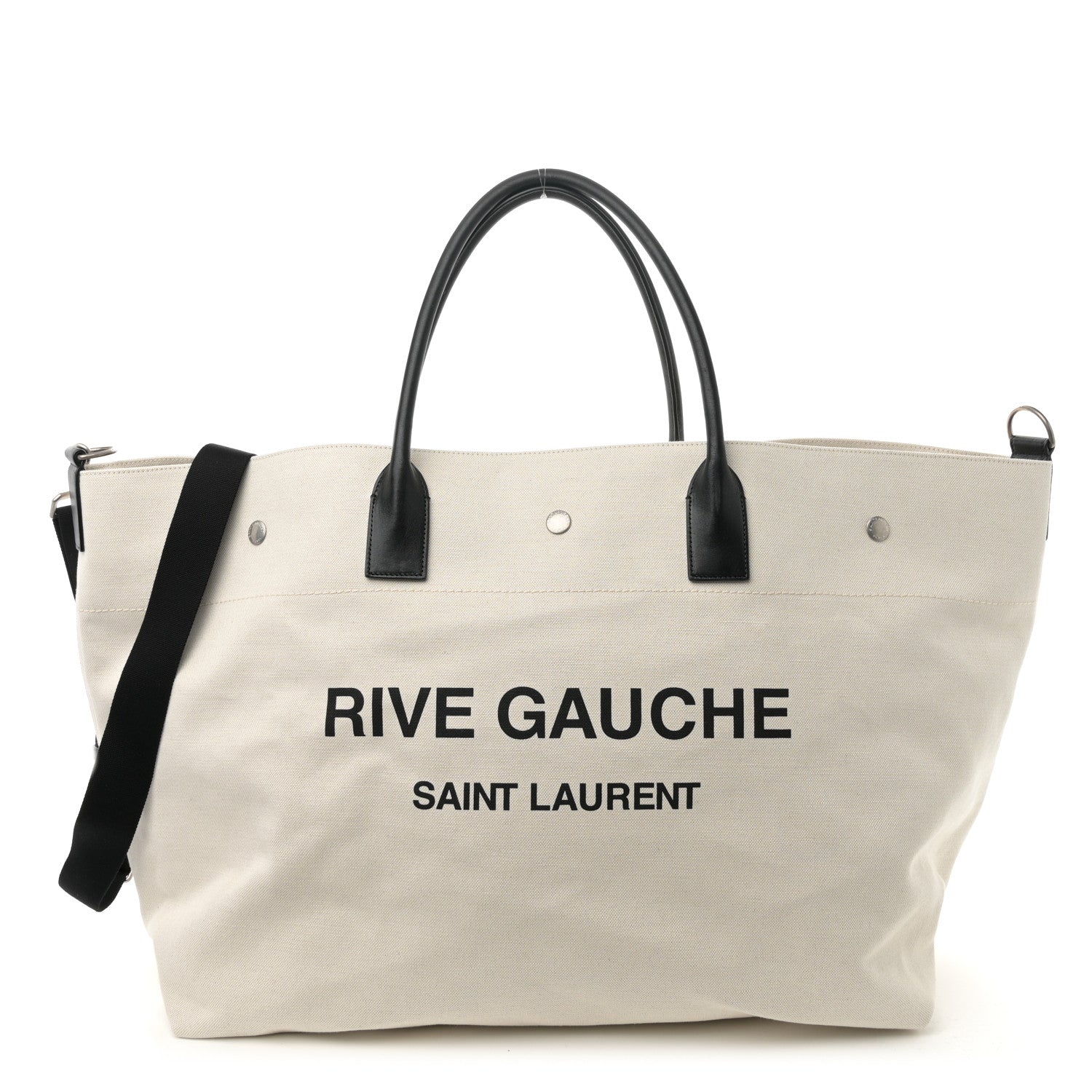 Saint Laurent Linen Calfskin Rive Gauche Maxi Tote Grege et Noir 1 of 9