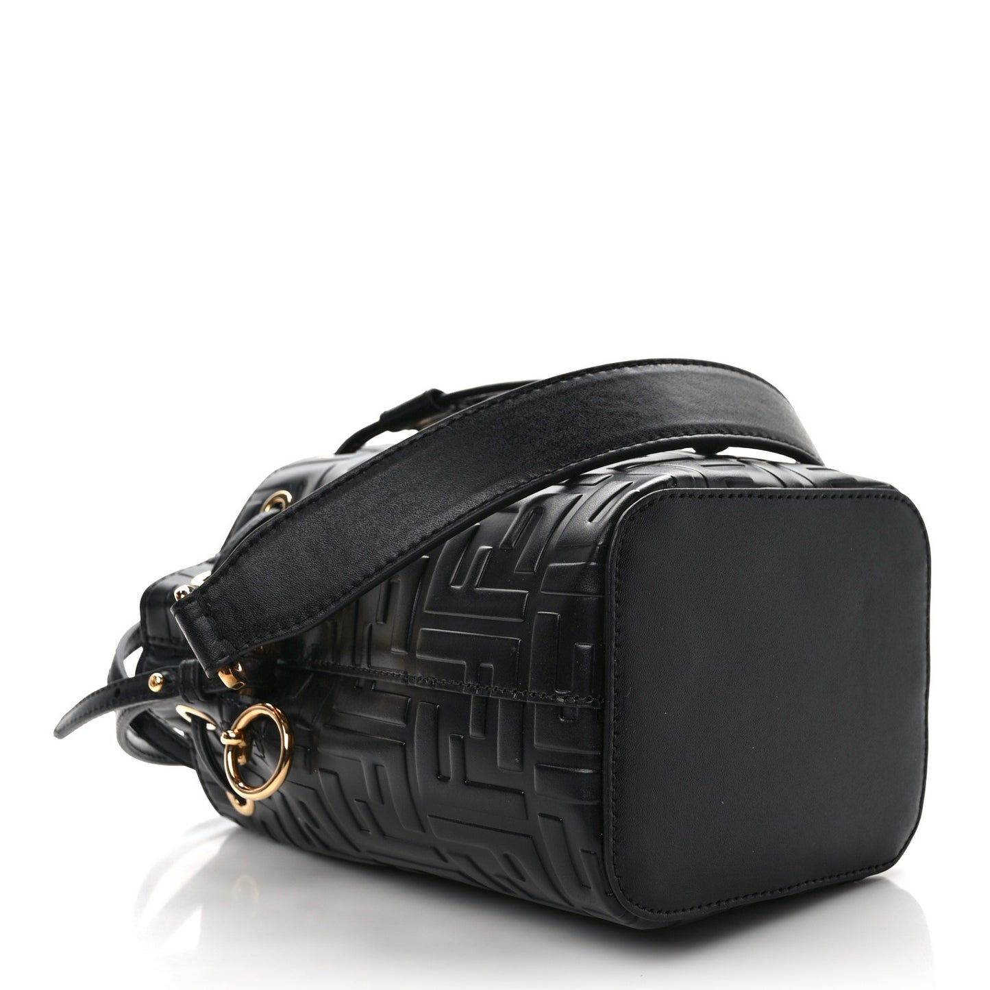 Vitello Liberty F is Fendi FF 1974 Embossed Mini Mon Tresor Bucket Bag Black