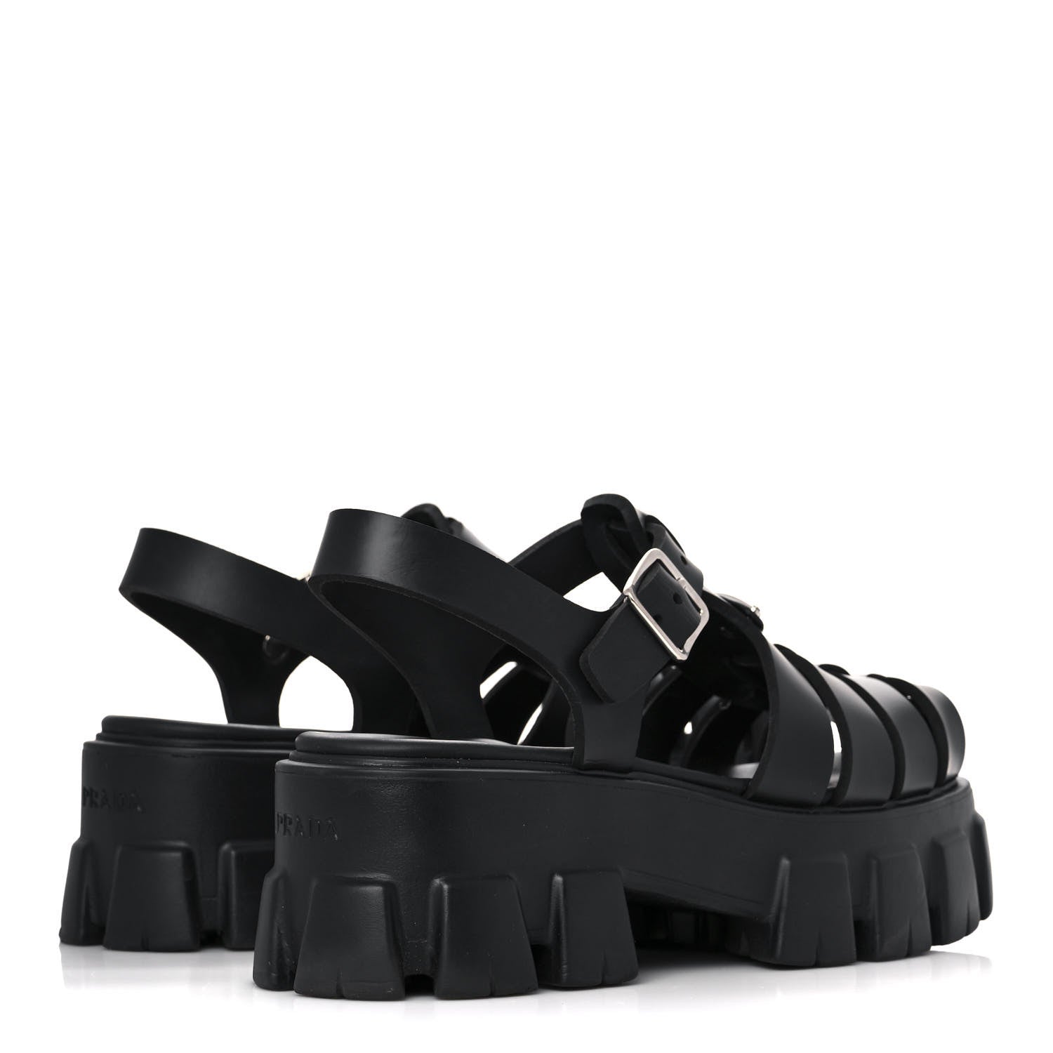 Prada Foam Rubber Triangle Logo Monolith 55mm Cage Sandals 38 Black 4 of 12