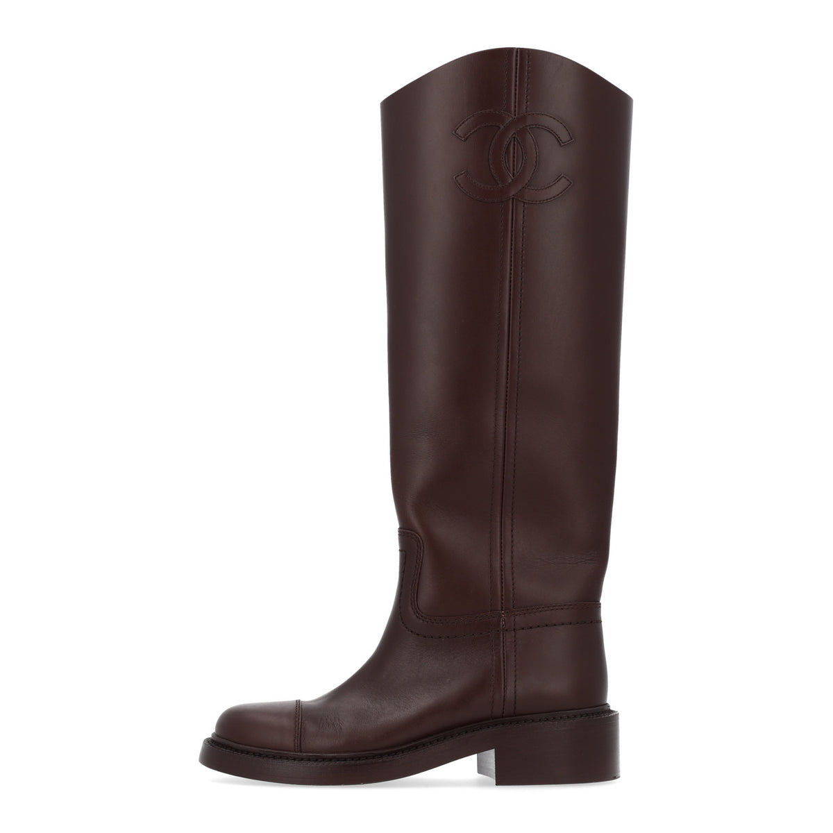 Chanel Calfskin Cap Toe CC Riding Boots 37 Dark Brown 1 of 10