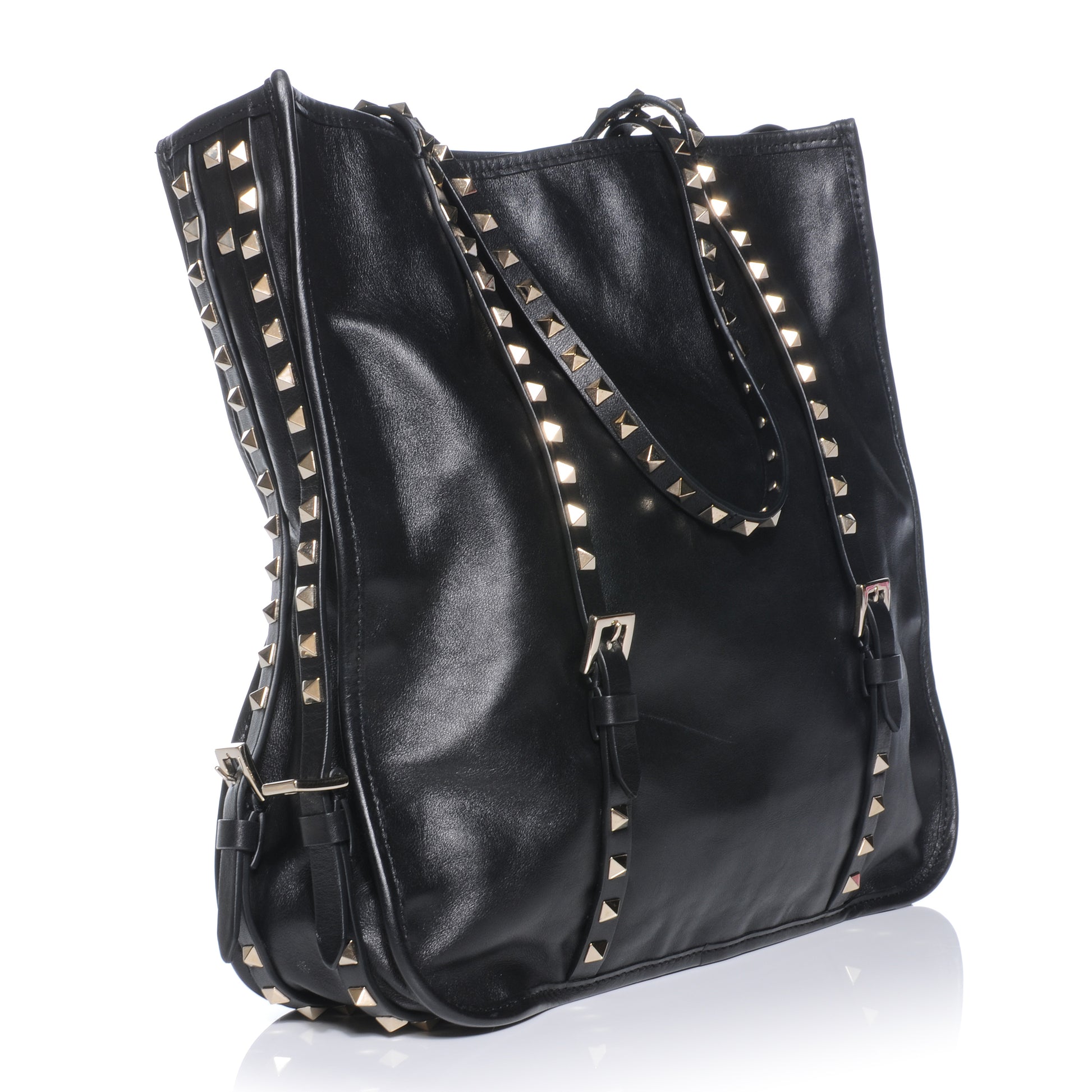 Valentino Garavani Vitello Rockstud Shopper Tote Black 3 of 8