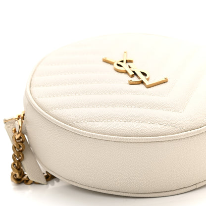 Saint Laurent Grain De Poudre Matelasse Chevron Quilted Round Vinyle Camera Bag Crema Soft 9 of 11